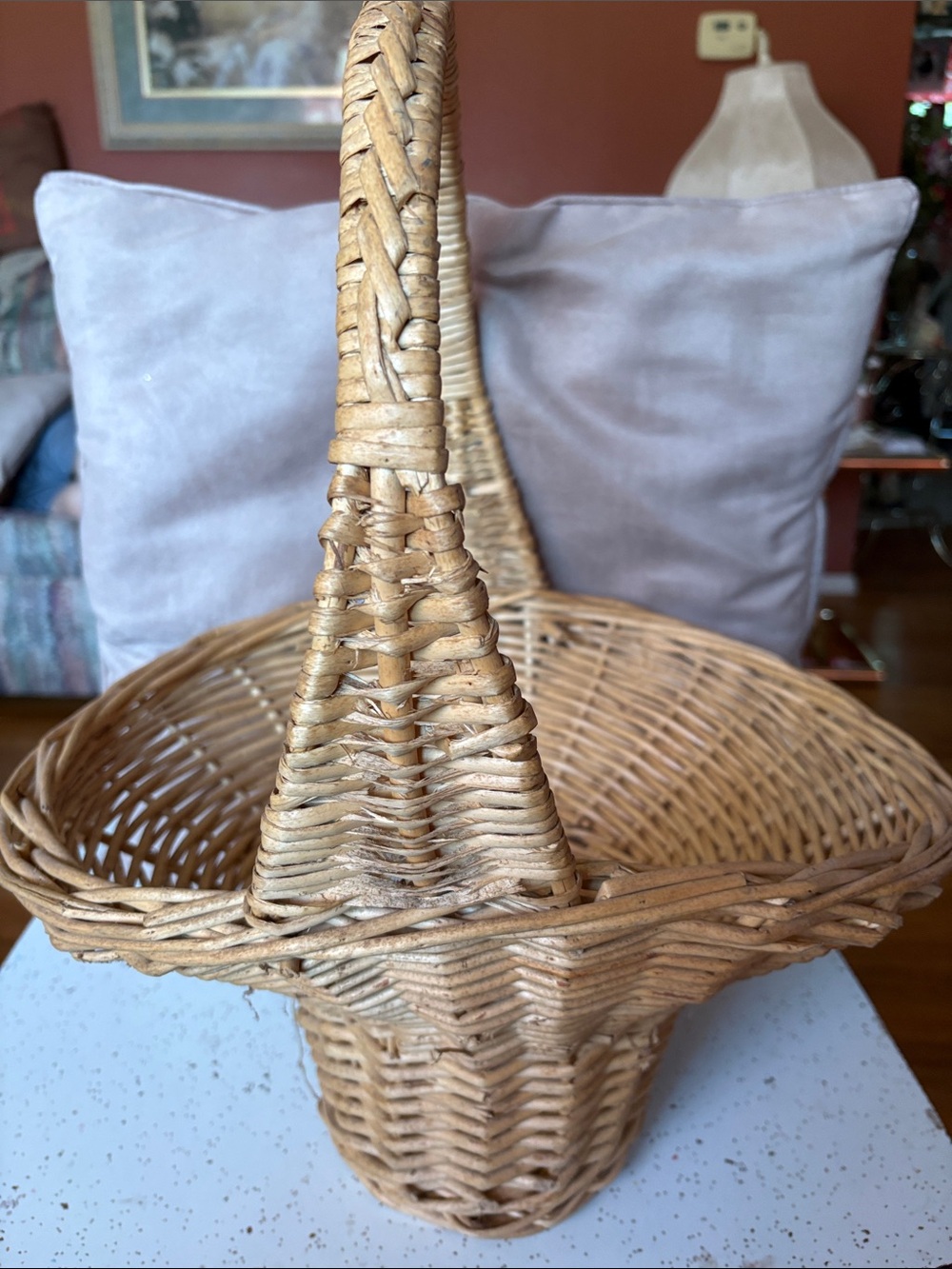 Handwoven Natural Wicker Basket with Handle - Natural/Vintage